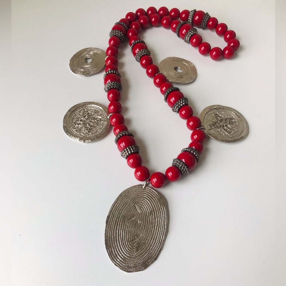 Kenneth Lane Vintage Large Coin Beaded Statement Necklace - Picture 14 of 14